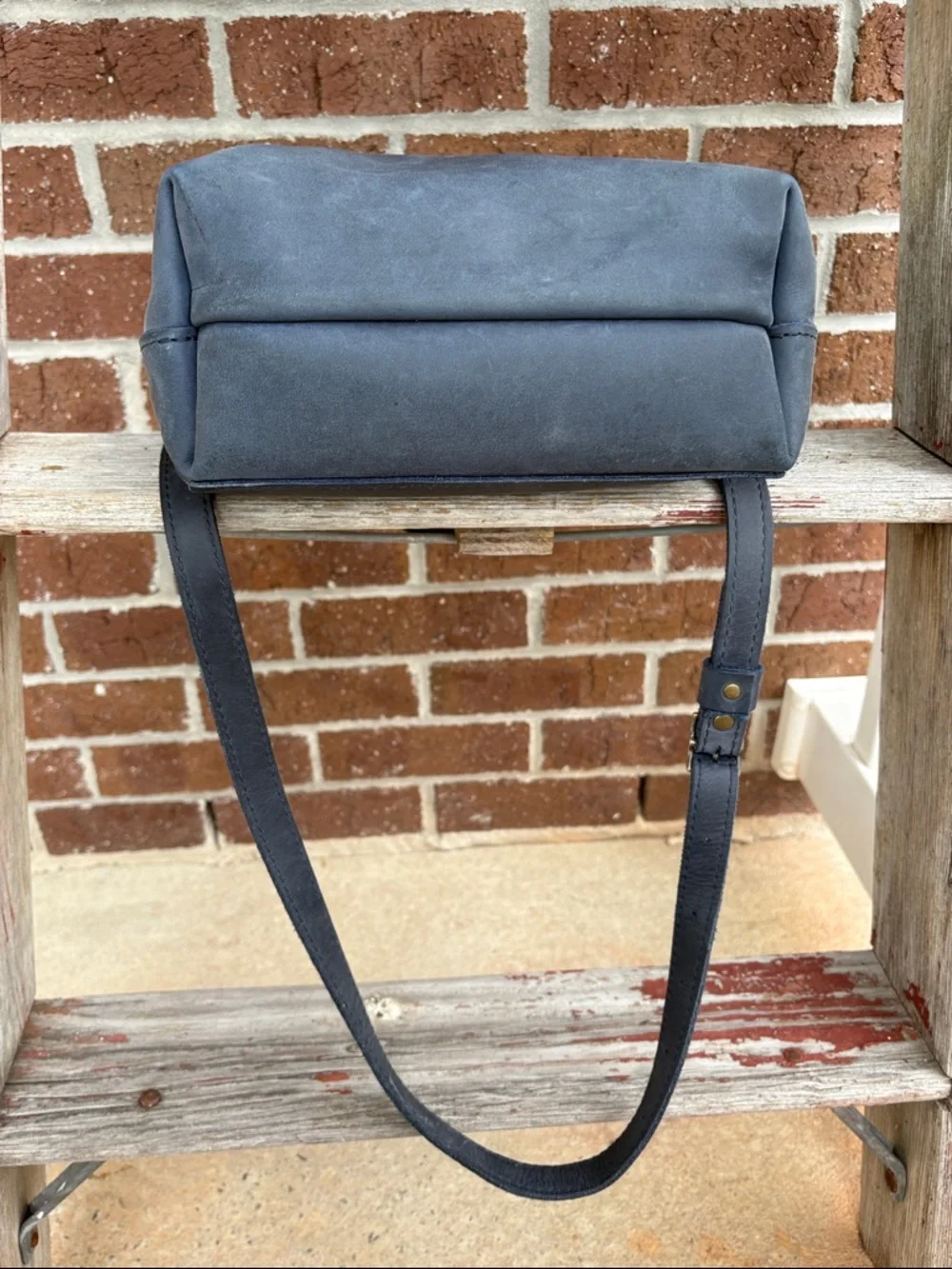 Portland Leather Goods Navy Leather Mini Crossbody Tote - Picture 4 of 6